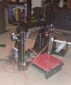 A completed GEEETech i3 3D printer.