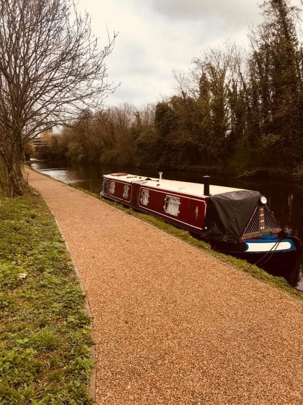 Ryan Short's narrowboat on the canal.